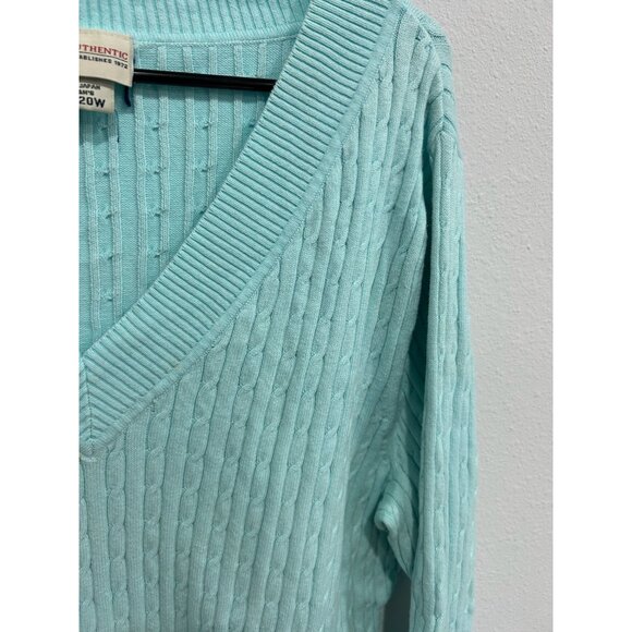 Faded Glory V-Neck 3/4 Sleeve Cable Knit Sweater Aqua Blue Size 18W/20W Cozy - Picture 4 of 10